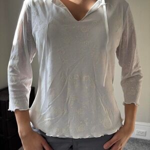 Vintage Y2K cottagecore White lace trim fairycore blouse scalloped hem - Small